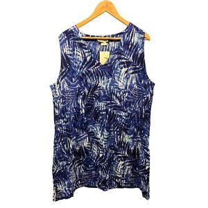 Pineapple Cove Tank Top Sleeveless Women's 1X Blue White‎ Tropical Print